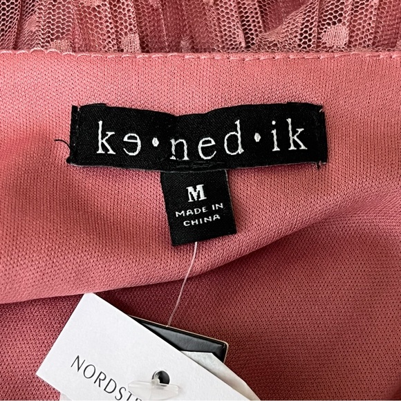 KENEDIK NWT WOMEN’S PLEATED DOT MESH LONG SLEEVE DRESS PINK MAUVE MEDIUM - Picture 10 of 11